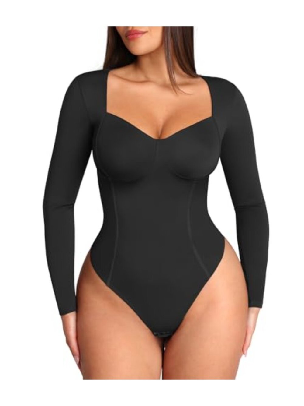 Seamless Long Sleeve Thong Bodysuit Tummy Control Shapewear